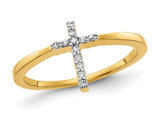 14K Yellow Gold Cross Ring with Lab-Grown Accent Diamonds